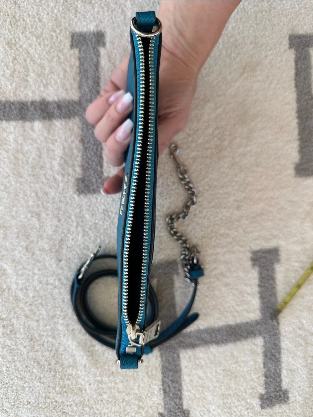 Coach Teal Pebbled Leather Crossbody Clutch with Chain Strap